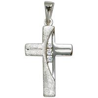 SIGO Anhänger Kreuz 925 Sterling Silber eismatt 3 Zirkonia Kreuzanhänger Silberkreuz
