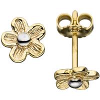 sigo Ohrstecker Blume 333 Gold Gelbgold mattiert bicolor Ohrringe Goldohrstecker