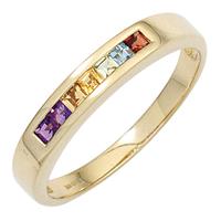 SIGO Damen Ring 585 Gelbgold 2 Amethyste 2 Citrine 1 Granat 1 Peridot 1 Blautopas