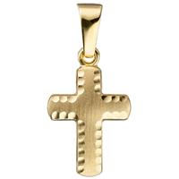 sigo Anhänger Kreuz 585 Gold Gelbgold diamantiert matt Kreuzanhänger Goldkreuz