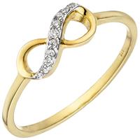 SIGO Damen Ring Unendlichkeit 375 Gold Gelbgold 10 Zirkonia Goldring