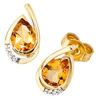 sigo Ohrstecker Tropfen 585 Gold Gelbgold 6 Diamanten 2 Citrine orange Ohrringe