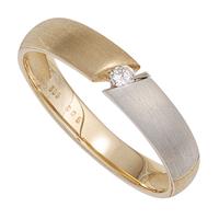 SIGO Damen Ring 585 Gold Gelbgold bicolor matt 1 Diamant Brillant 0,05ct. Goldring