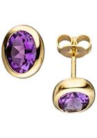 Jobo Paar Ohrstecker, oval 585 Gold mit Amethyst