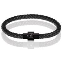 memphis armband leer met edelstaal Zwart-24cm