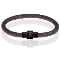 memphis armband leer met edelstaal Donkerbruin Zwart-19cm