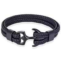 tomjaxon Tom Jaxon Heren armband Anker gevlochten Leer Zwart - 18cm