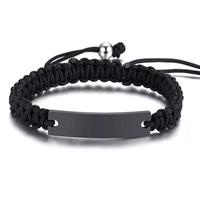 tomjaxon Tom Jaxon Heren armband Gevlochten Touw Graveerplaat Zwart Verstelbaar