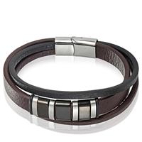 mendes heren armband Multi Leer Edelstaal Bruin Zwart-21cm