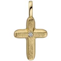 sigo Anhänger Kreuz 585 Gold Gelbgold eismatt 1 Diamant Brillant Kreuzanhänger