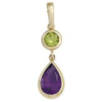 sigo Anhänger 585 Gold Gelbgold 1 Peridot grün 1 Amethyst violett Goldanhänger