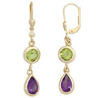 sigo Boutons 585 Gold Gelbgold 2 Amethyste lila 2 Peridote grün Ohrringe Ohrhänger