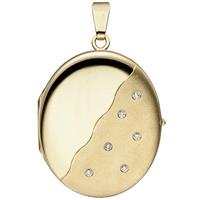 SIGO Medaillon oval 585 Gold Gelbgold mattiert 6 Diamanten Anhänger zum Öffnen