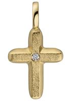 Jobo Kreuzanhänger »Kreuz«, 585 Gold eismatt mit 1 Diamant