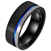 tomjaxon Wolfraam heren ring Groef Zwart Zilverkleurig Blauw-21.5mm