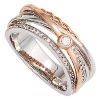 SIGO Damen Ring breit 585 Gold Weißgold Rotgold bicolor 48 Diamanten Brillanten