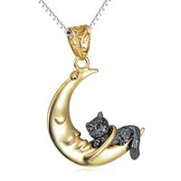 Schmuck-Elfe Kette mit Anhänger »Mond mit kleiner Katze« (inkl. Schmuckbox), 925 Sterling Silber vergoldet