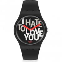 Swatch Valentines Hate 2 Love Unisexuhr in Schwarz SUOB185