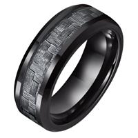 Tom Jaxon Wolfraam heren ring  zwart Glans Carbon Fibre Inlay-17mm