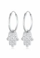 Elli Elli Oorbellen Dames Creoolse Hanger Hamsa Hand met Zirkonia steentjes in 925 Sterling Zilver