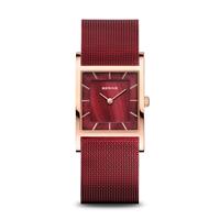 Bering 10426-363-S Red Square Rosegold Curved horloge