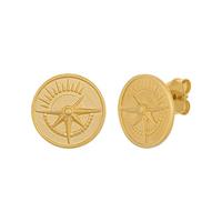 CAÏ Paar Ohrstecker »925 Silber vergoldet Münze Kompass Sonne«, Mattiert