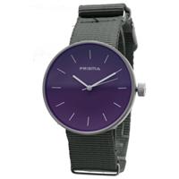 Prisma Basic Zilverkleurig Dames Horloge met Grijze Nylon Nato Horlogeband