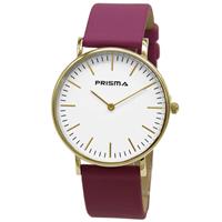 Prisma Slimline Goudkleurig Unisex Horloge met Roze Horlogeband