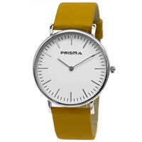 Prisma Verfijnd Zilverkleurige Dames Horloge met Oker Horlogeband