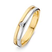 Excellent Jewelry Vlakke Gouden Ring met Witgouden Strook en Diamant