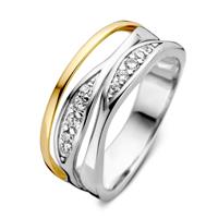 Excellent Jewelry Zilveren Dames Ring met Zirkonia℃s en Gouden Strook
