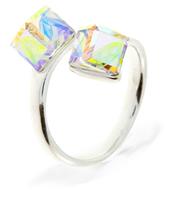 Spark Jewelry Zilveren Ring met Dubbele Glaskristallen Kubus van Spark