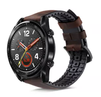 Strap-it Huawei Watch GT siliconen / leren bandje (zwart/bruin)