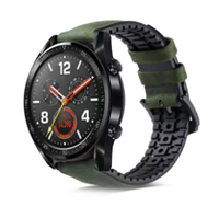 Strap-it Huawei Watch GT siliconen / leren bandje (zwart/groen)