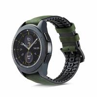 Strap-it Samsung Galaxy Watch siliconen / leren bandje 45mm / 46mm (zwart/groen)