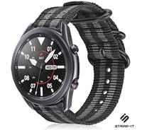 Strap-it Samsung Galaxy Watch 3 -  45mm nylon gesp band (zwart/grijs)
