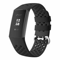 Strap-it Fitbit Charge 4 siliconen bandje met gaatjes (zwart)