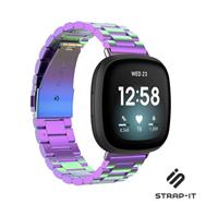 Strap-it Fitbit Versa 3 stalen band (regenboog)