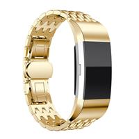 Strap-it Fitbit Charge 2 stalen draak band (goud)
