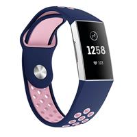Strap-it Fitbit Charge 3 sport bandje (donkerblauw/roze)