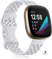 Strap-it Fitbit Sense siliconen bandje met gaatjes (wit)