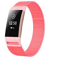 Strap-it Fitbit Charge 3 nylon bandje (Roze-rood)