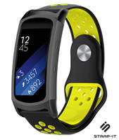 Strap-it Samsung Gear Fit 2 / Gear Fit 2 Pro sport band (zwart/geel)