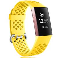 Strap-it Fitbit Charge 3 siliconen bandje met gaatjes (geel)