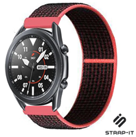 Strap-it Samsung Galaxy Watch 3 - 45mm nylon band (zwart/rood)