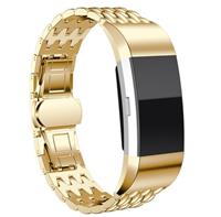 Strap-it Fitbit Charge 3 stalen draak band (goud)