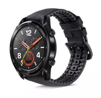 Strap-it Huawei Watch GT siliconen / leren bandje (zwart)