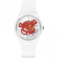 Swatch Bioceramic Time To Red Small Unisexuhr in Weiß SO31W104