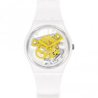 Swatch Bioceramic Time To Yellow Small Unisexuhr in Weiß SO31W105