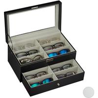RELAXDAYS Brillenbox 12 Brillen, Aufbewahrung Sonnenbrillen, HBT: 15,5x33,5x19,5 cm, Kunstleder Brillenkoffer, schwarz